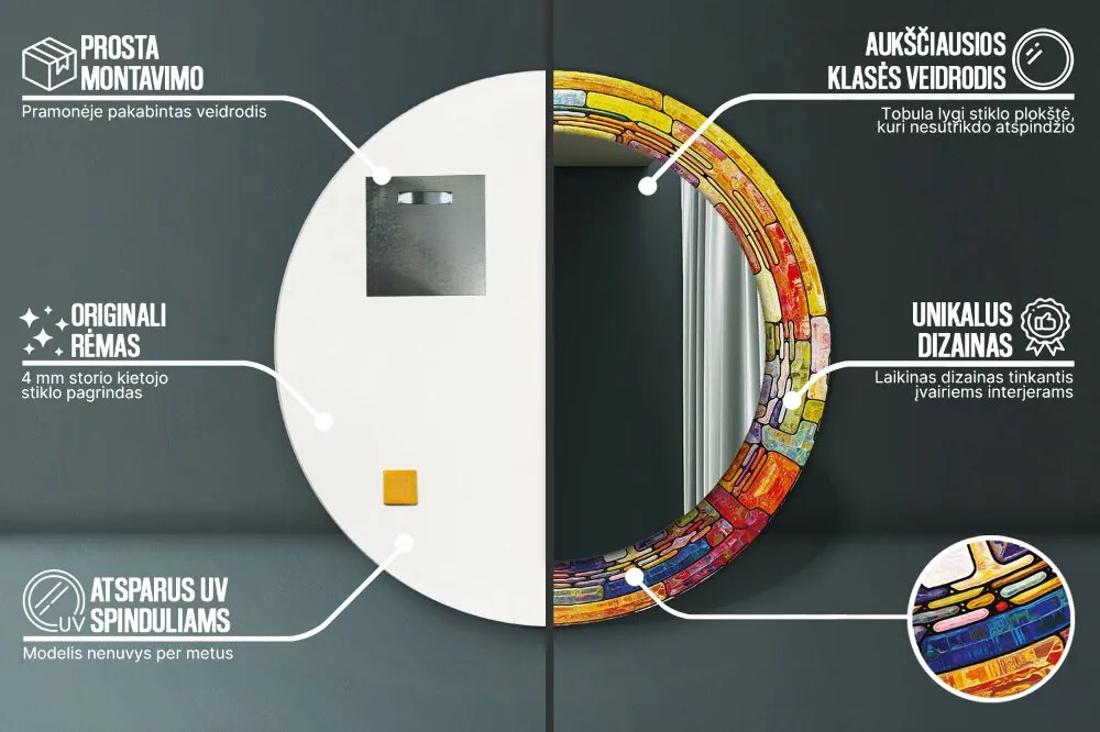 Kolorowy witraż Lustro z nadrukiem okrągłe