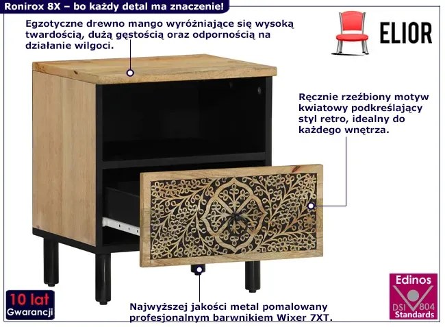 Rustykalna szafka nocna z szufladą - Dikon 8X