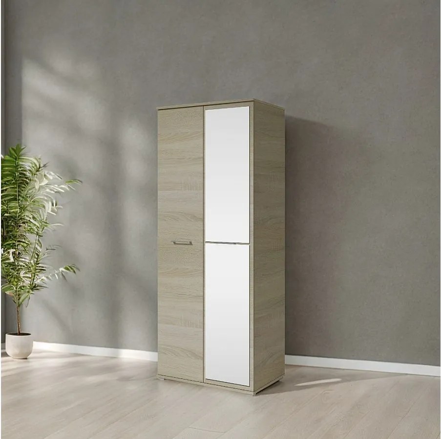 Szafa Otwierana Dwudrzwiowa z Lustrem 80cm x 200cm SONOMA | Półki + Wieszak