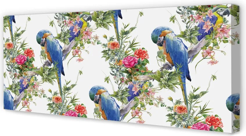 Obraz drukowany na płótnie Kwitnąca Gałąź z Ptakami