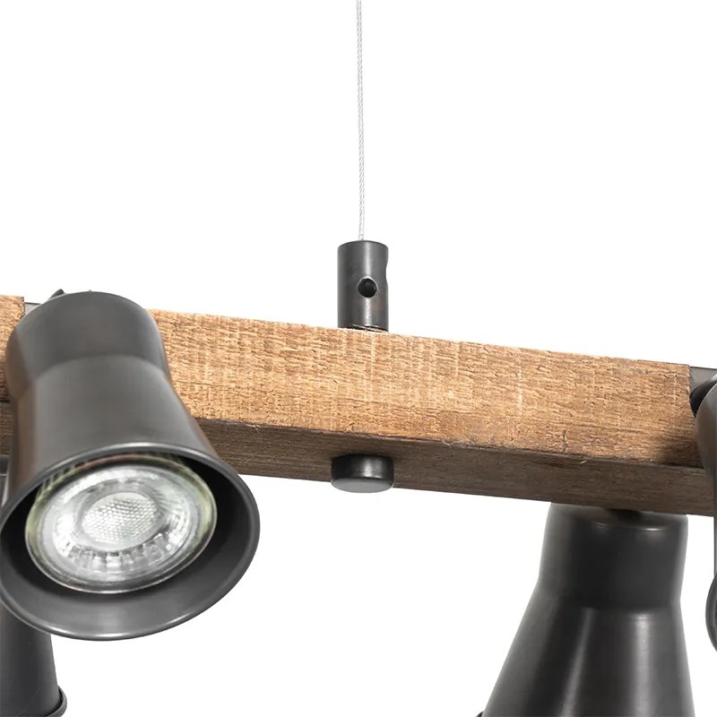 Rustykalna lampa wisząca czarna z drewnem 8-światłowa - Jelle Rustykalny / Vintage Oswietlenie wewnetrzne