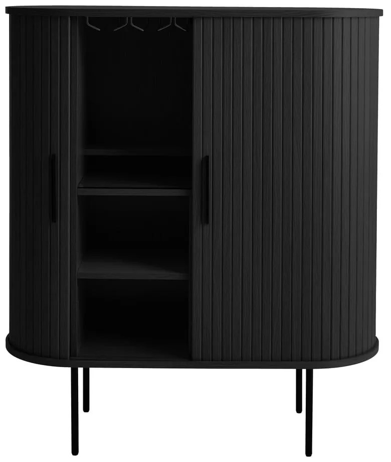 Czarna szafka na wino w dekorze dębu z drzwiami przesuwnymi 100x118x40 cm Nola – Unique Furniture