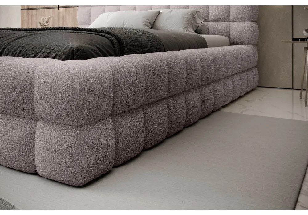 Jasnoróżowe tapicerowane łóżko dwuosobowe ze schowkiem ze stelażem 140x200 cm Dizzle – ELTAP