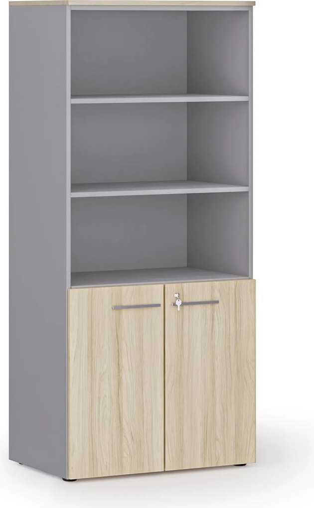 Szafa biurowa z drzwiami niskimi PRIMO GRAY, 800 x 500 x 1781 mm, szary/dąb naturalny