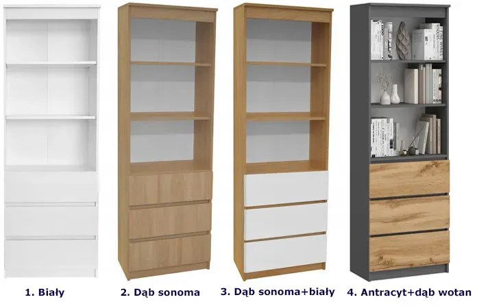 Biały minimalistyczny regał z szufladami - Olmi