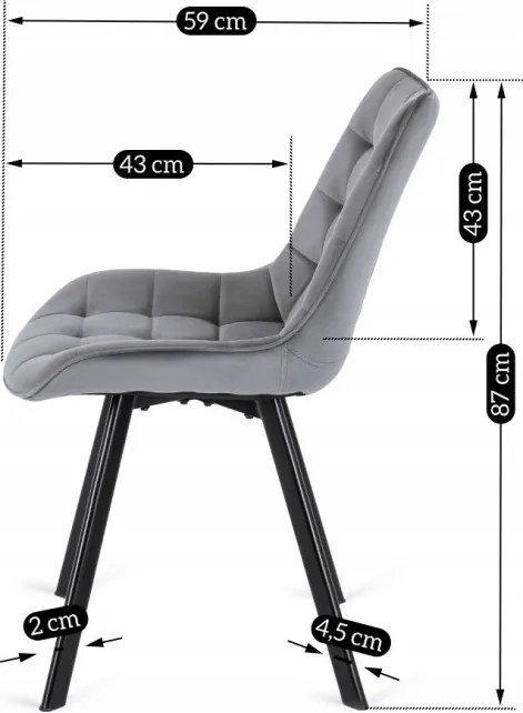 Zestaw Stół Prostokątny Rozkładany CLARK 120-160 cm Czarny/Biały Połysk i 4 Krzesła Tapicerowane do Salonu RICK Szare Welurowe