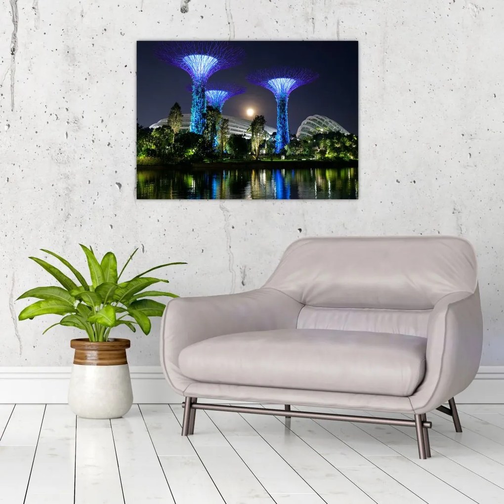 Obraz przedstawiający pełnię księżyca w ogrodach Singapuru (70x50 cm)
