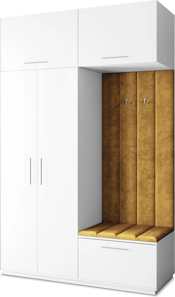 Masseno Garderoba REMA 150/240/60 cm Nowoczesna Szafa do Przedpokoju Biała, MONOLITH 48 (Żółty)