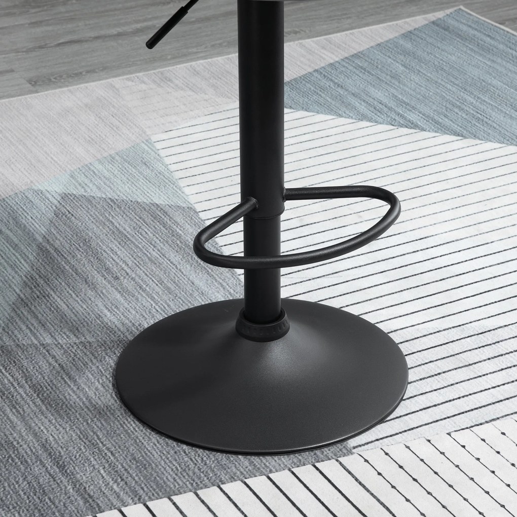 HOMCOM Zestaw 2 hokerów, regulowany hoker z oparciem, welurowy wygląd, metalowa konstrukcja, podnóżek, obrotowy, ciemnoszary