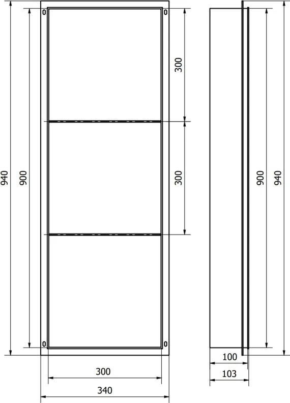 Mexen X-Wall-NR półka wnękowa bez kołnierza z półką 90 x 30 cm, czarna - 1971903010S