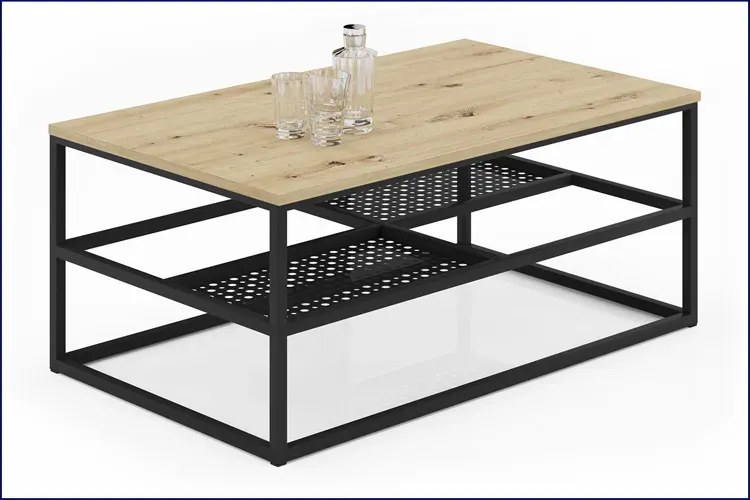 Industrialny stolik kawowy dąb artisan + czarny - Hila 4X