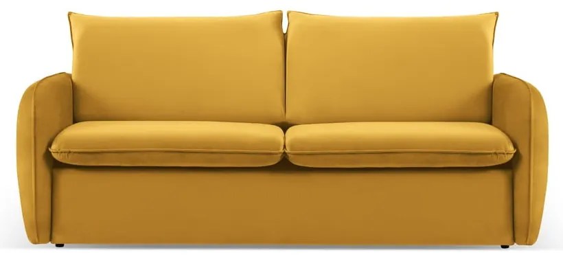 Musztardowa aksamitna rozkładana sofa 214 cm Vienna – Cosmopolitan Design