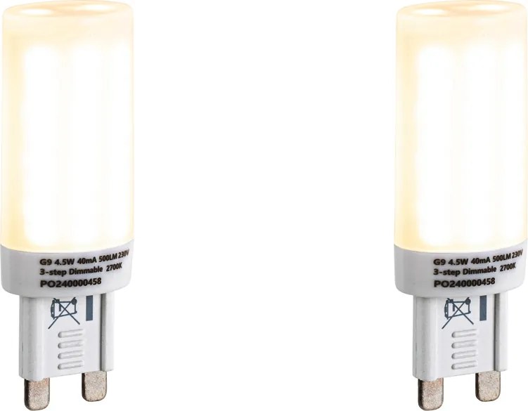 Zestaw 2 żarówek LED G9 3-stopniowo ściemnialnych Opal 4,5W 500 lm 2700K