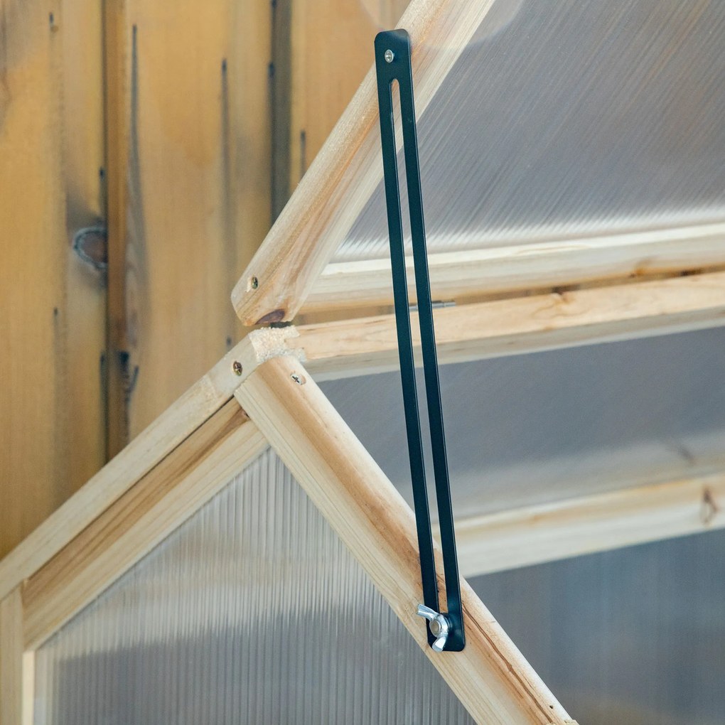 Outsunny Mini-Szklarnia, Kompaktowy Dom dla Roślin z Drewna, Polikarbonatowe Płyty, Otwór Wentylacyjny, 90Dł x 52Sz x 49,5W cm, Natur