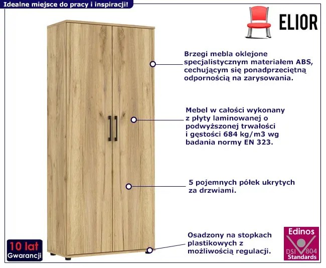Wysoki Dwudrzwiowy Regał Biurowy Dąb Craft K1-Z52