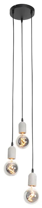 Industrialna lampa wisząca czarna z betonowym kloszem okrągłym 3-światła - PedraPrzemysłowy Oswietlenie wewnetrzne