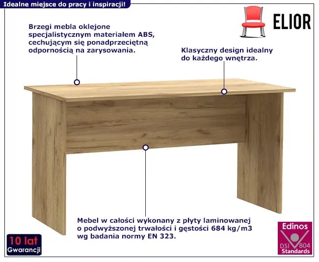 Klasyczne proste biurko do gabinetu bez szuflad dąb craft - Kriks