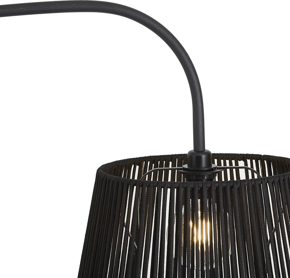 Japandi Zewnętrzna Lampa Podłogowa Czarna z Abażurem z Liny IP44 - Arc Jayla