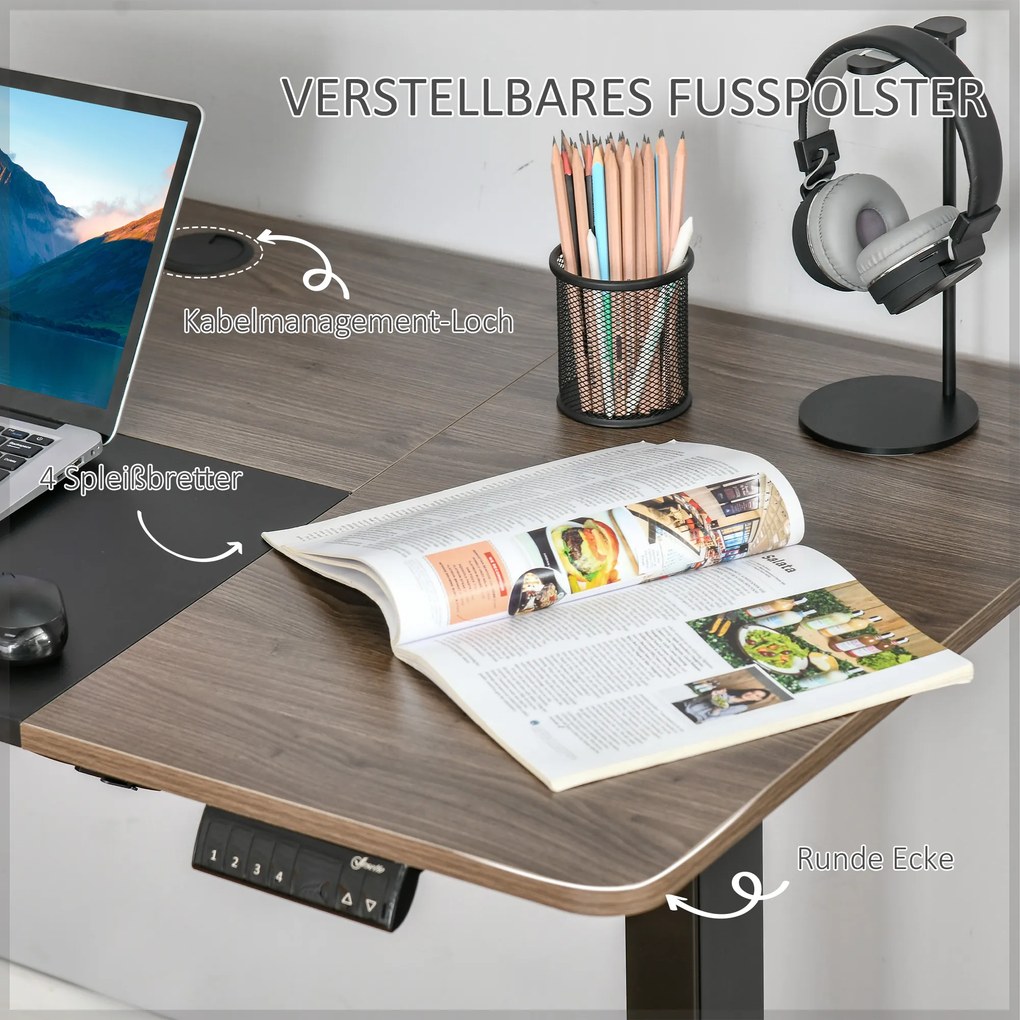 Vinsetto Biurko elektryczne biurko komputerowe z regulacją wysokości metal kolor naturalny czarny