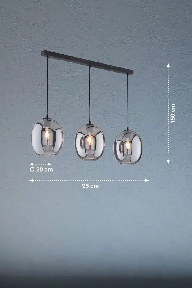 Czarna lampa wisząca ze szklanym kloszem Nayla – Fischer &amp; Honsel