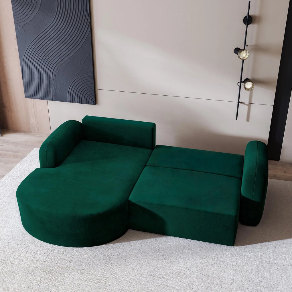 Masseno Narożnik AMILIA z funkcją spania i pojemnikiem na pościel Narozniki L, Rozkładana sofa - Butelkowa zieleń, MONOLITH 37