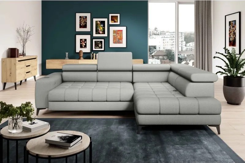 Narożnik BAGGIO Prawostronny z funkcją spania, wolnostojący tkanina LETTO 03 Popielaty WERSAL