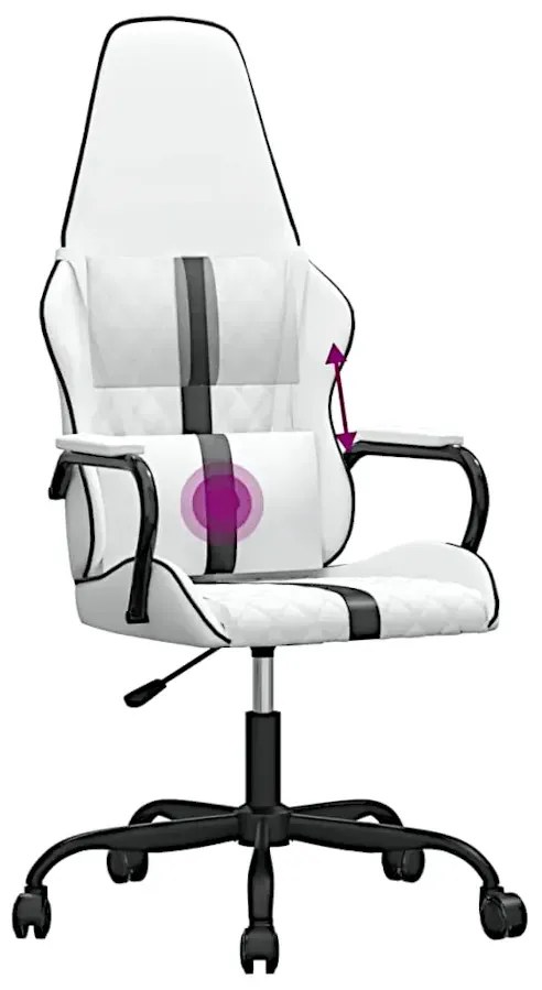Biało Masujący Czarny Fotel Gamingowy P8-N04