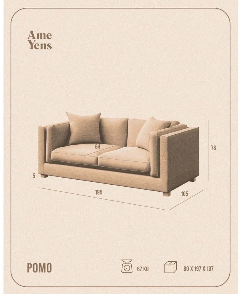 Beżowa sofa 195 cm Pomo – Ame Yens