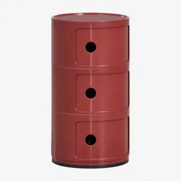 Okrągła Szafka Nocna Ø30 Cm Z Półkami Babel Czerwone Wino & 3 Szuflady - Sklum