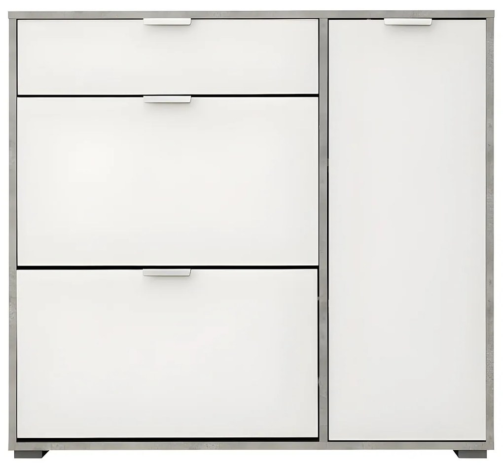 Szafka na buty ARIETTA - 2 półki, 1 para drzwiczek i 1 szuflada - Kolor Biel & Beton