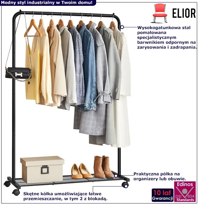 Stojak Na Czarny Metalowy Ubrania Na Kółkach N8-H41