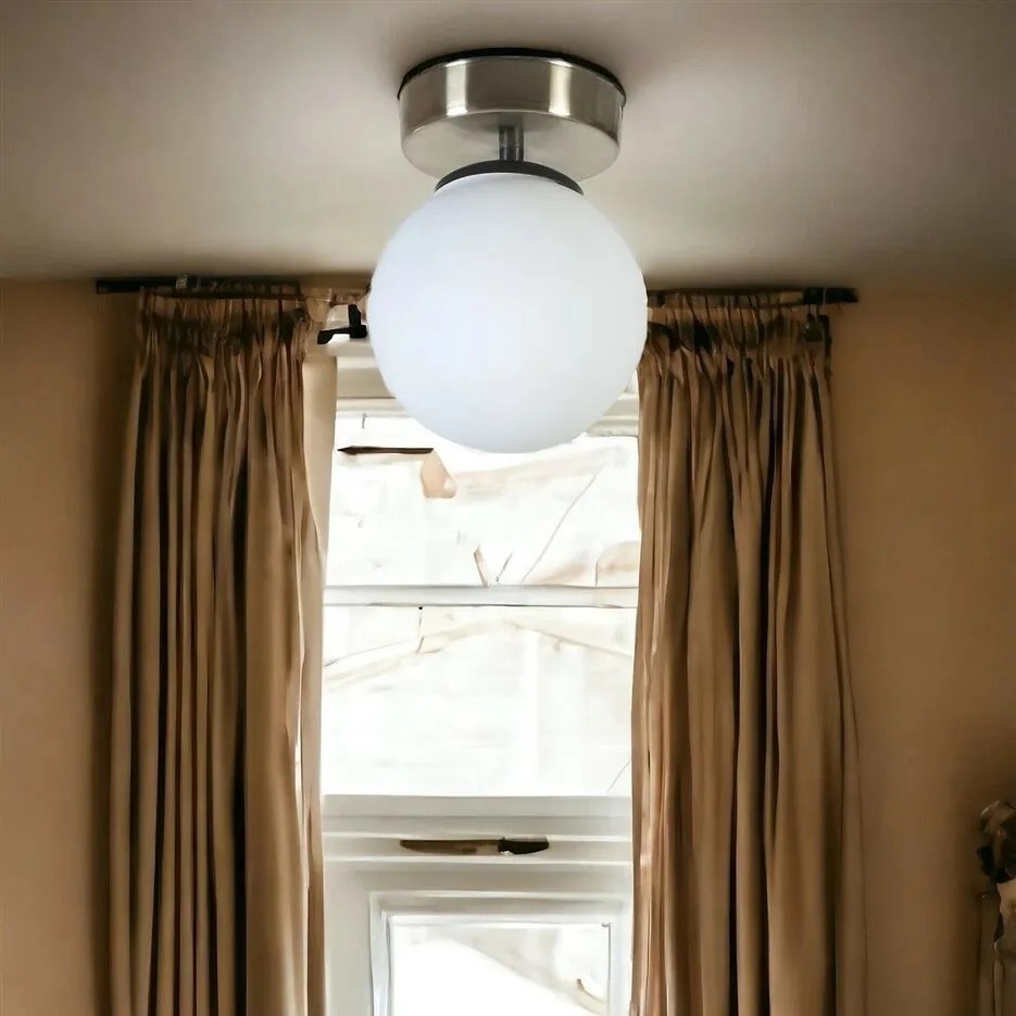 Lampa sufitowa Yeni Can Tekli Mat Krom Beyaz Camli Avize, biały