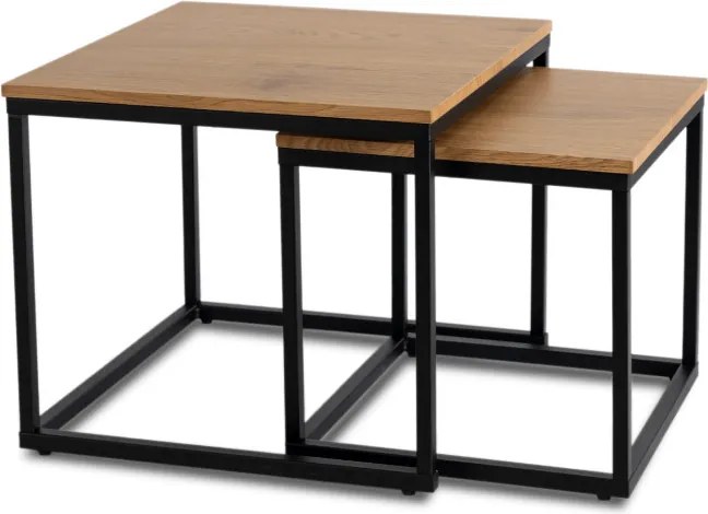 Zestaw Stolików Kawowych CARMI Dąb Złoty/Czarny do Salonu Loft