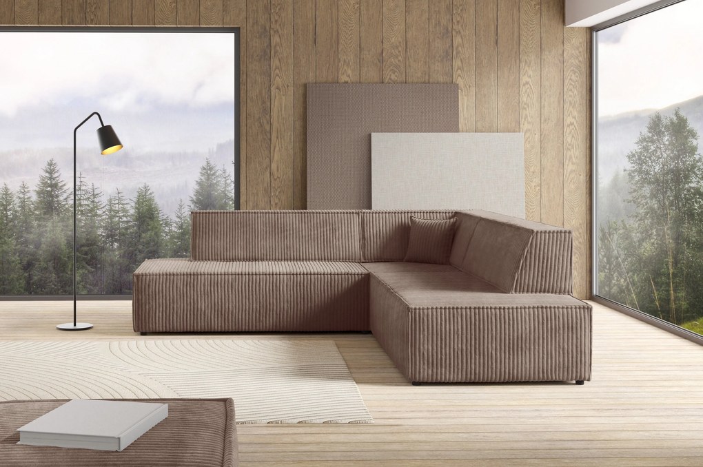 Masseno Narożnik TESSO z funkcją spania i pojemnikiem na pościel Narozniki L, Rozkładana sofa - Brązowy, TILIA 17
