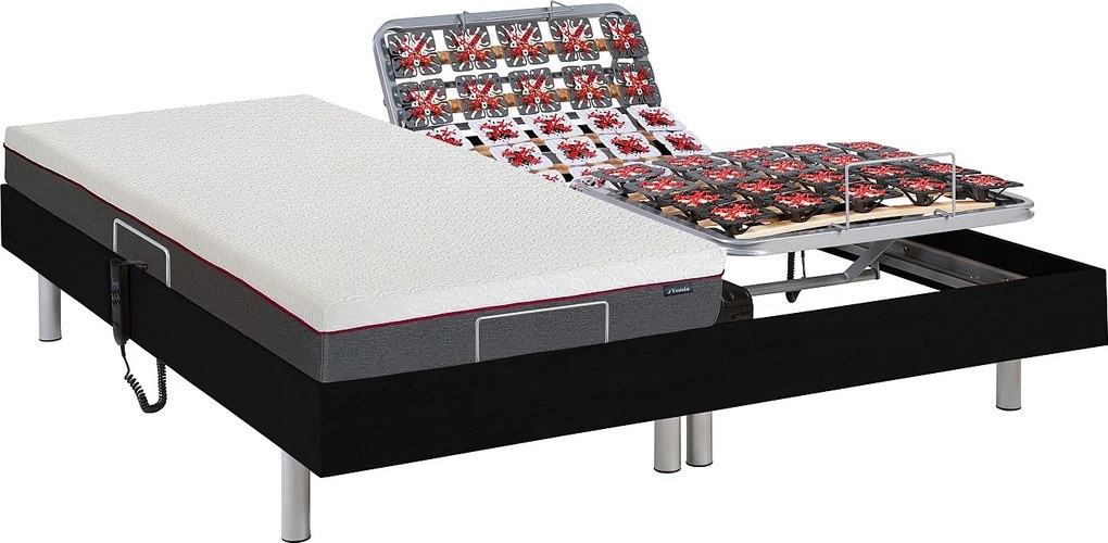 Elektryczne łóżko relaksacyjne z płytek, materac z pamięć kształtu ATRIDE marki Ysmée- silniki OKIN - kolor czarny - 2 x 90 x 200 cm