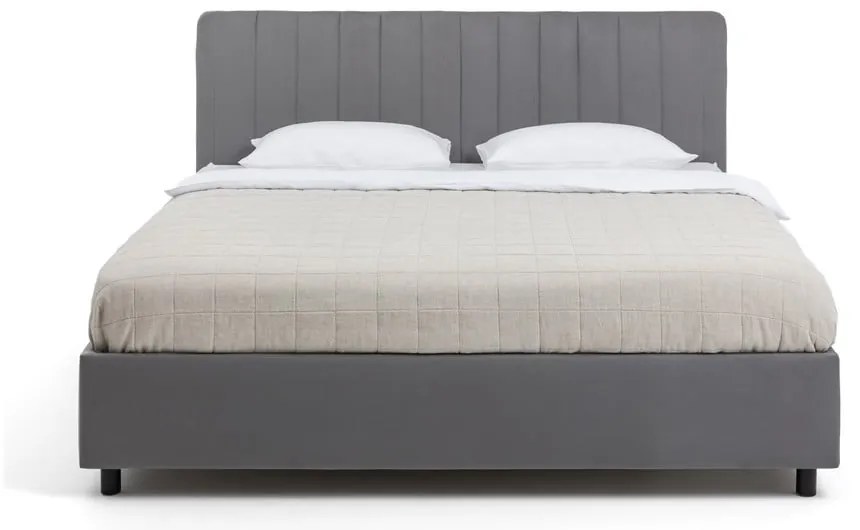 Szare tapicerowane łóżko dwuosobowe ze schowkiem z materacem i stelażem 160x200 cm Myra Slim Line – Bonami Selection