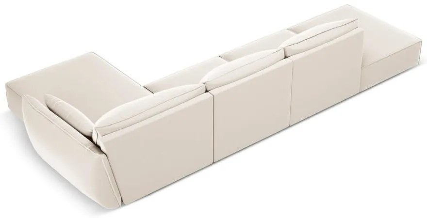 Beżowy aksamitny narożnik (prawostronny/z szezlongiem) Vanda – Mazzini Sofas