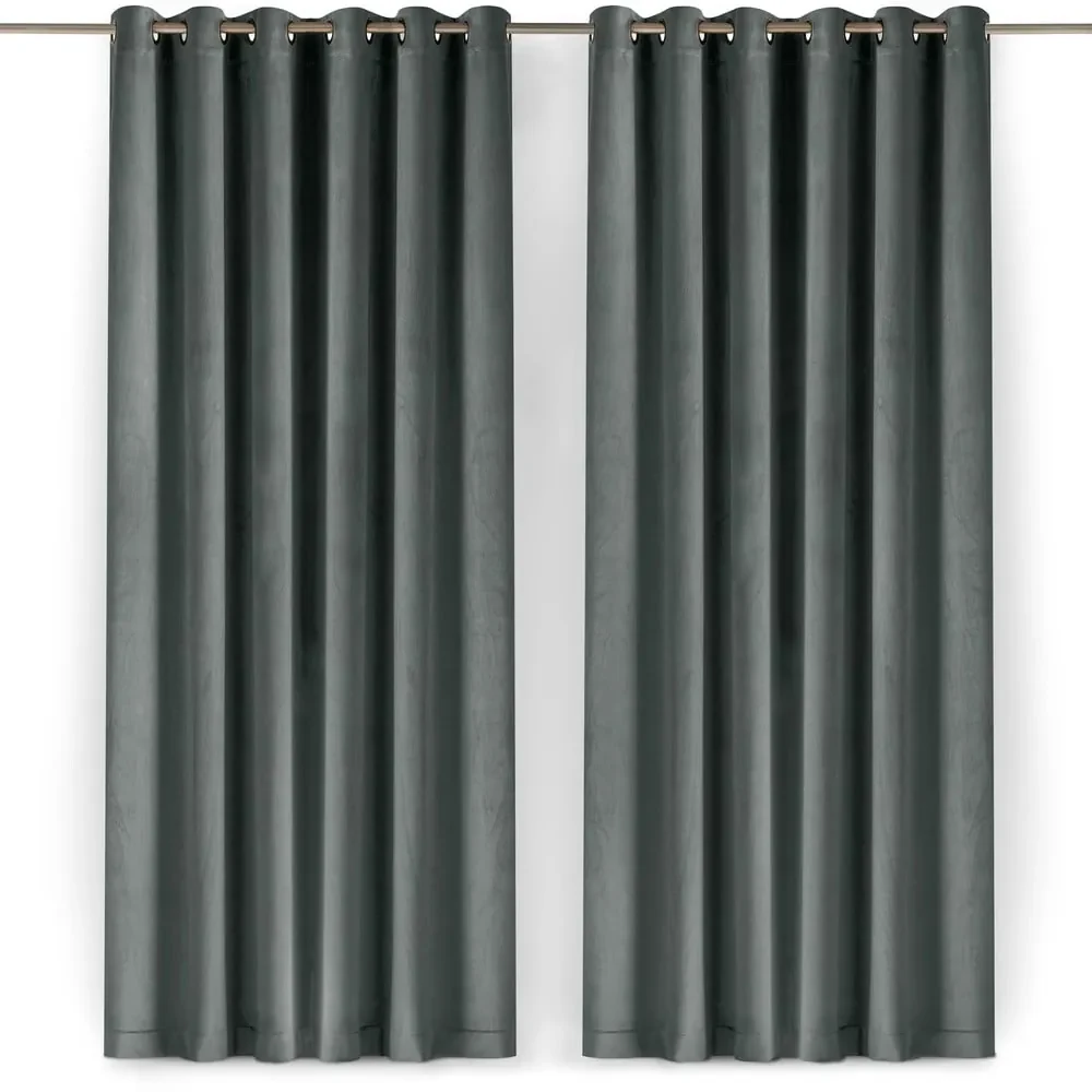 Ciemnoszara aksamitna zasłona częściowo zaciemniająca (dimout) 400x300 cm Velto – Filumi