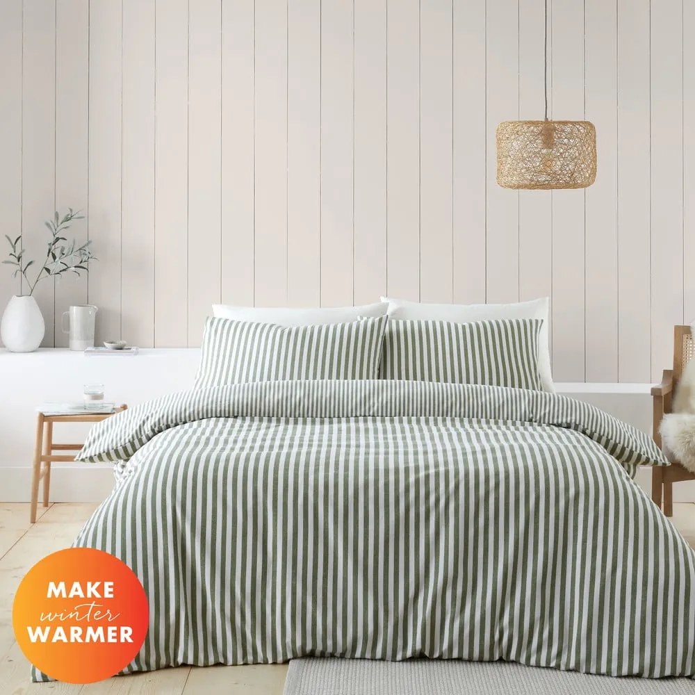 Zielona flanelowa pościel dwuosobowa 230x220 cm Stripe – Catherine Lansfield