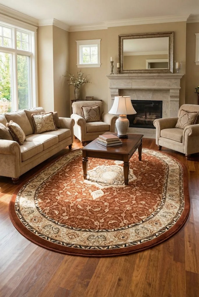 Brązowy owalny dywan w klasycznym stylu R7-R67