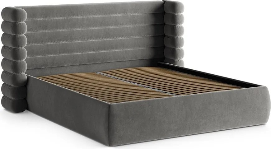 Szare tapicerowane łóżko dwuosobowe ze schowkiem ze stelażem 160x200 cm Mount – Micadoni