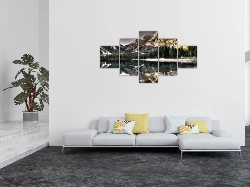Obraz jeziora w górach (125x70 cm)