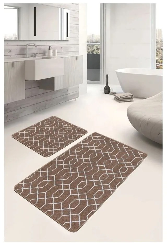 Brązowe aksamitne dywaniki łazienkowe zestaw 2 szt. 60x100 cm – Mila Home