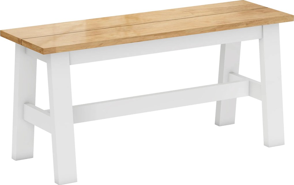 HOMCOM Ławka dla 2, drewniana w dębowym wyglądzie, stabilizująca poprzeczka, do salonu, jadalni, korytarza, drewno kauczukowe, Biała