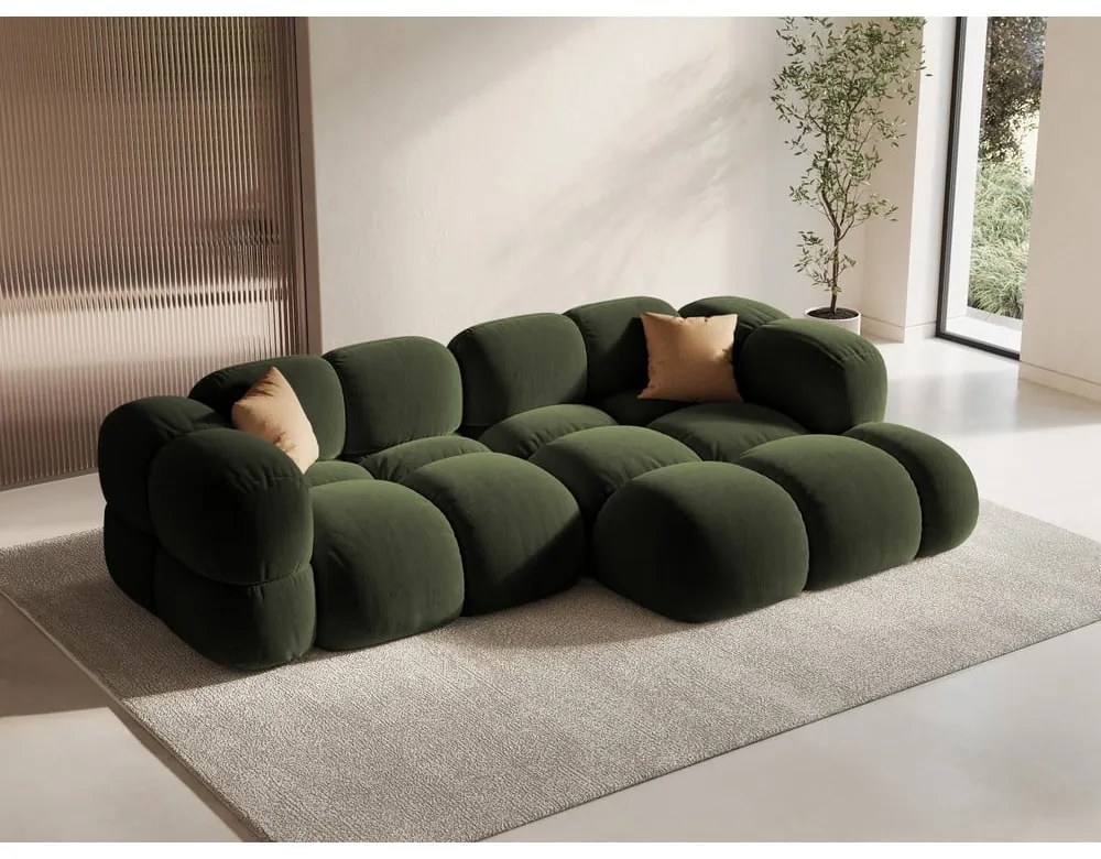 Zielony aksamitny narożnik (prawostronny/z szezlongiem) Loretto – Cosmopolitan Design