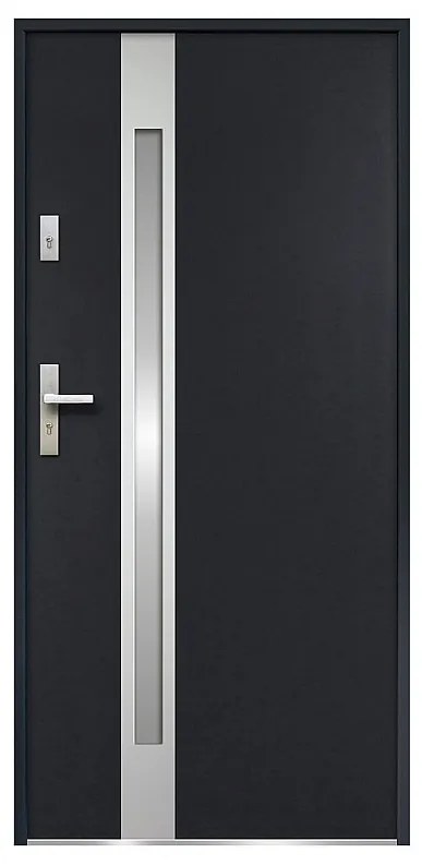 Drzwi wejściowe ze stali nierdzewnej, z przeszkleniami, 207 × 100 cm (wys. × szer.), kolor antracytowy – skrzydło prawe - BRAGA
