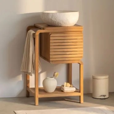 Zestaw Mebli Łazienkowych Z Drewna Tekowego Bradley Nieregularna Z Biały Cementu ↔︎40 Cm Fedro & Bezlusterkowiec & - Sklum