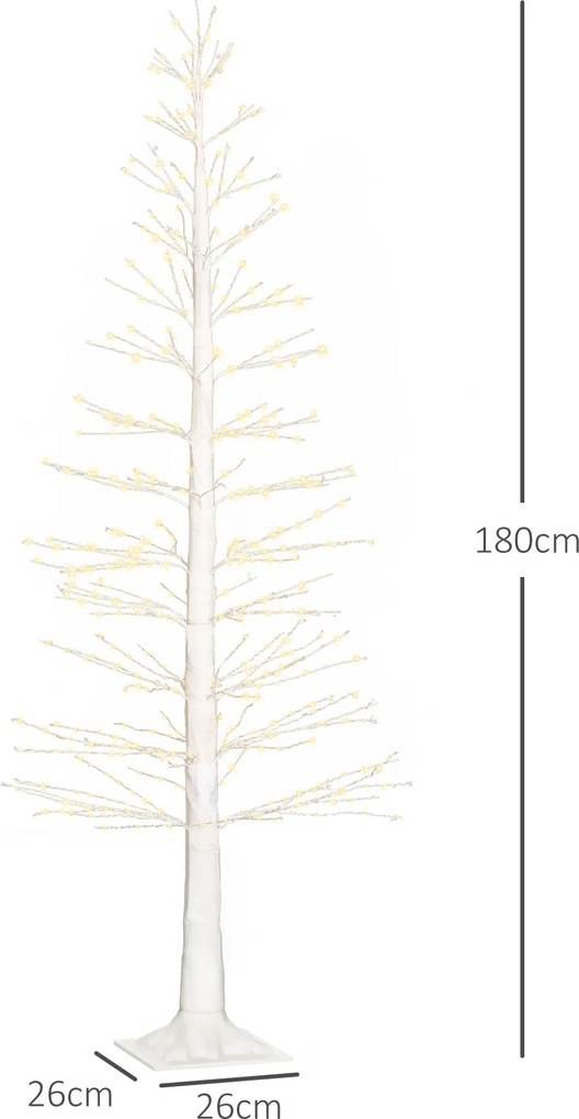HOMCOM Sztuczna Tanna z Oświetleniem LED, 180 cm Wysokość, Realistyczna Kora, Biały