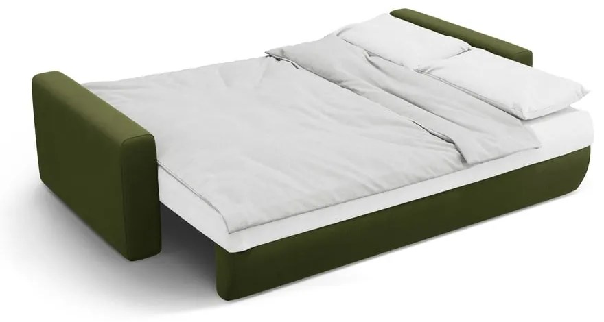 Zielona aksamitna rozkładana sofa ze schowkiem 238 cm Belfast – Cosmopolitan Design