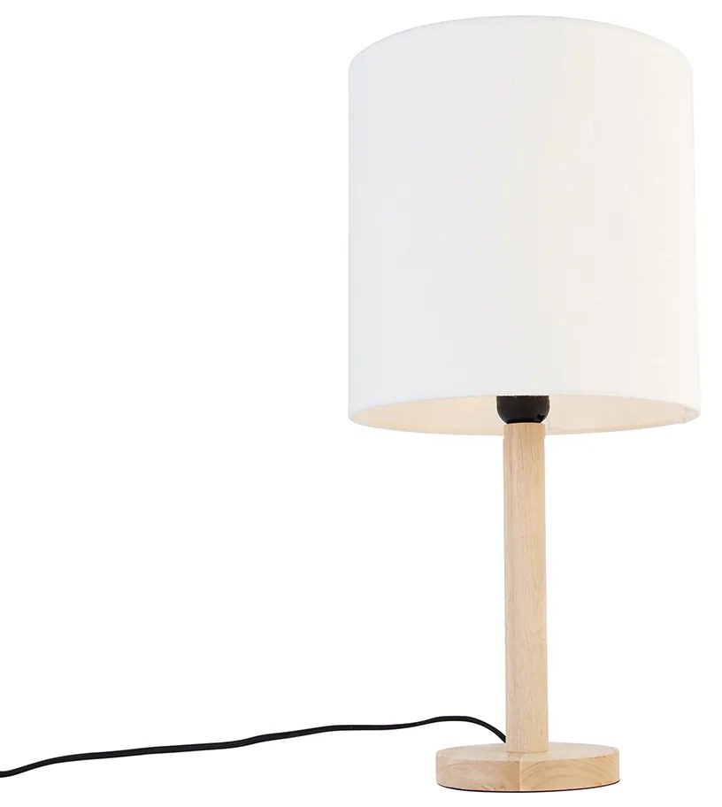 Rustykalna lampa stołowa drewniana z białym kloszem - Mels Rustykalny / Vintage Oswietlenie wewnetrzne